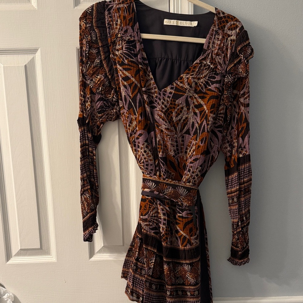 Marie Oliver Brown & Lavender Floral Wrap Maxi Dress